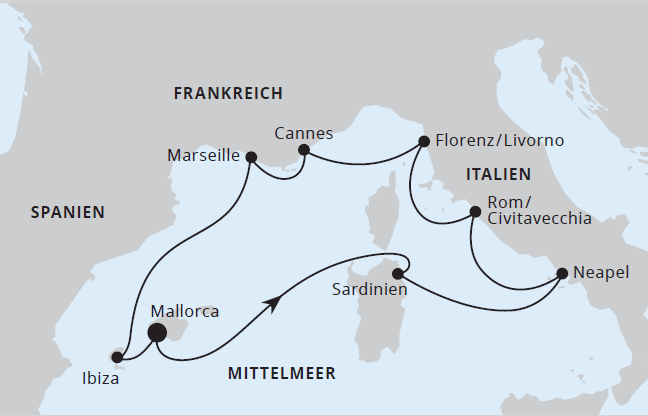 Routenkarte Mediterrane Highlights_Routenkarte