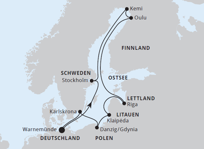 Routenkarte AIDAmar Schärengärten der Ostsee_Routenkarte