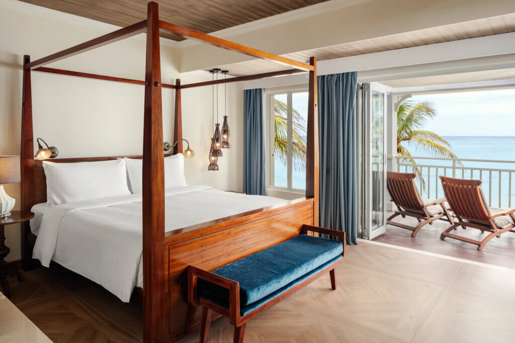 JW Marriott Mauritius, Bett vom Hotelzimmer