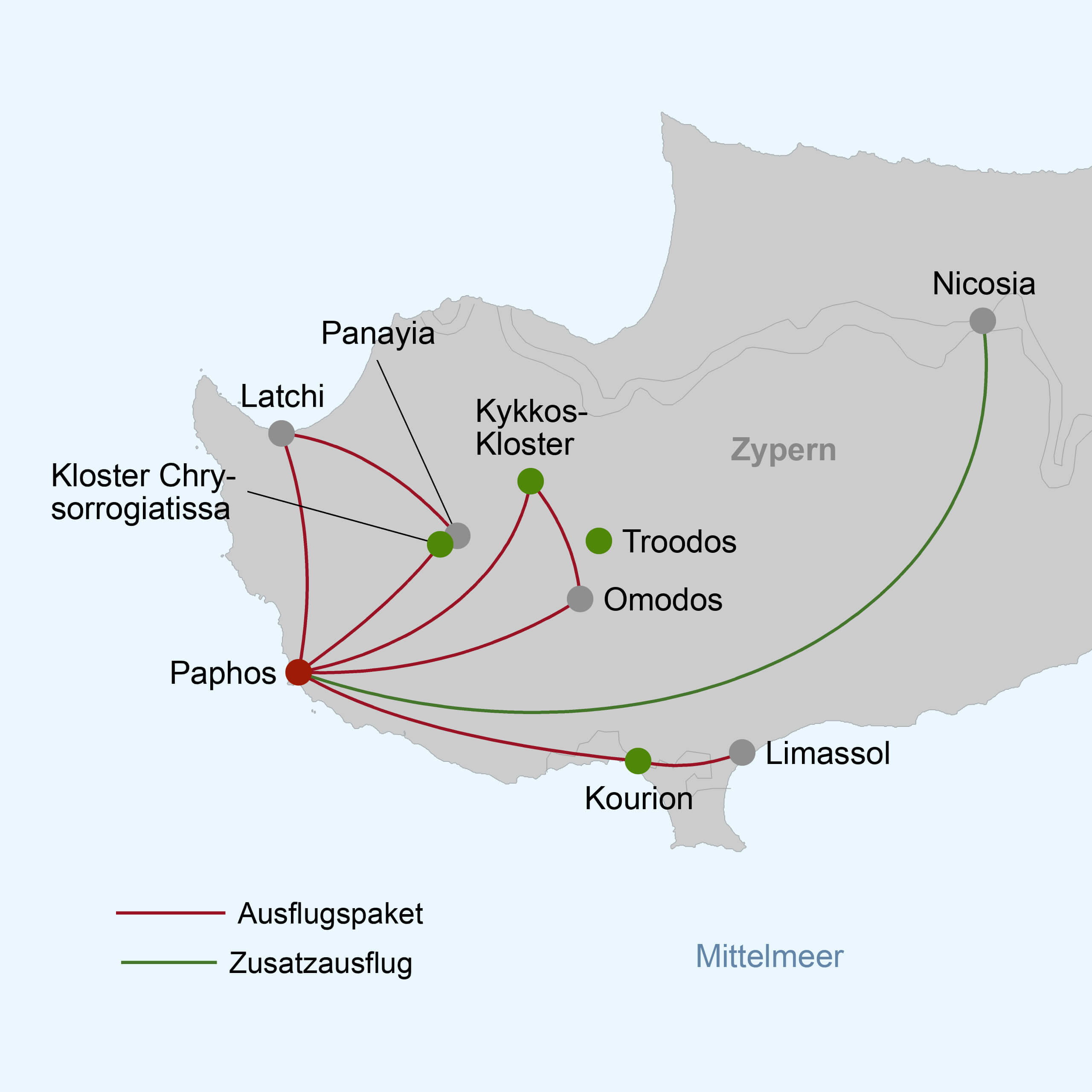 Route Gruppenreise Zypern Paradies der Götter