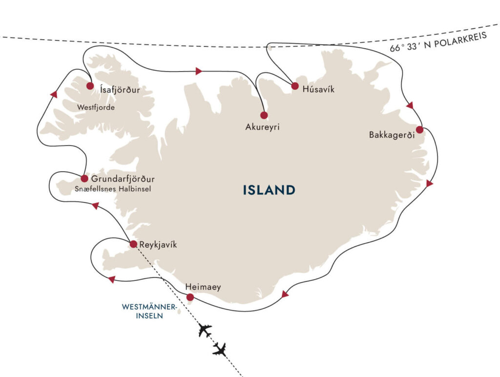 Routenkarte MS Fridtjof Nansen Urgewaltiges Island